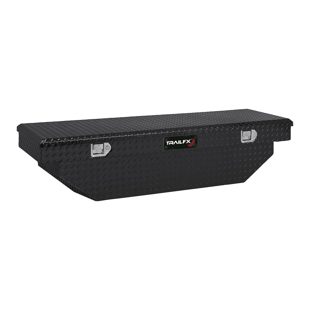 110632 – TRAILFX Tool Box, Crossover Angled Single Lid With Struts Powder Coated Black 16 Gauge Aluminum 19-1/4 Inch ...